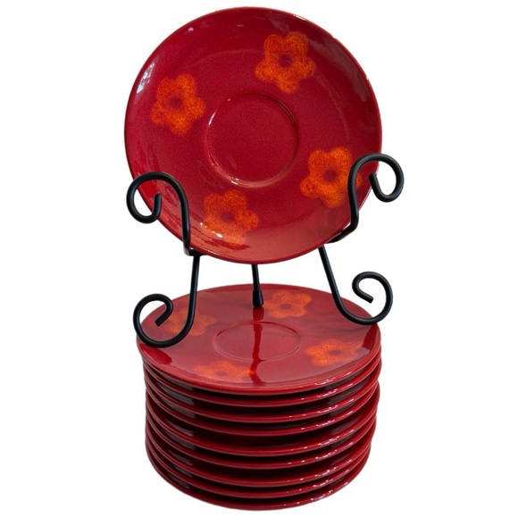 Waechtersbach Freestyle Paradise Saucer Plate Red Orange Flower Germany Set of 5 - Picture 1 of 12